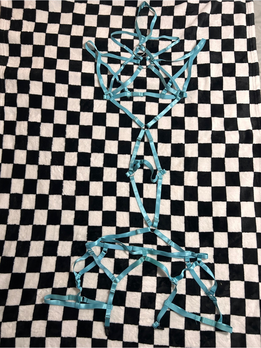 Turquoise Satin Full Body Harness Strappy Bodywear